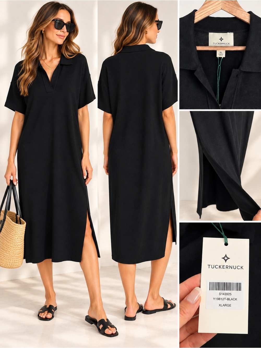 Tuckernuck Channing Black Polo Midi Dress Short Sleeve NWT XL